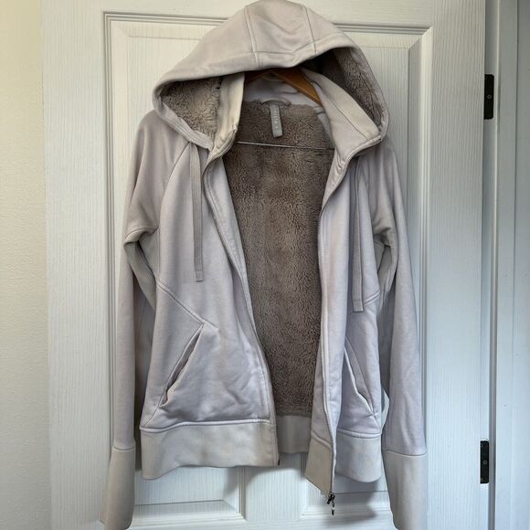 Athleta Hoodie Jacket Women’s M Triumph Luxe Shine Pearl Cream 511431 Faux Fur - Picture 4 of 11